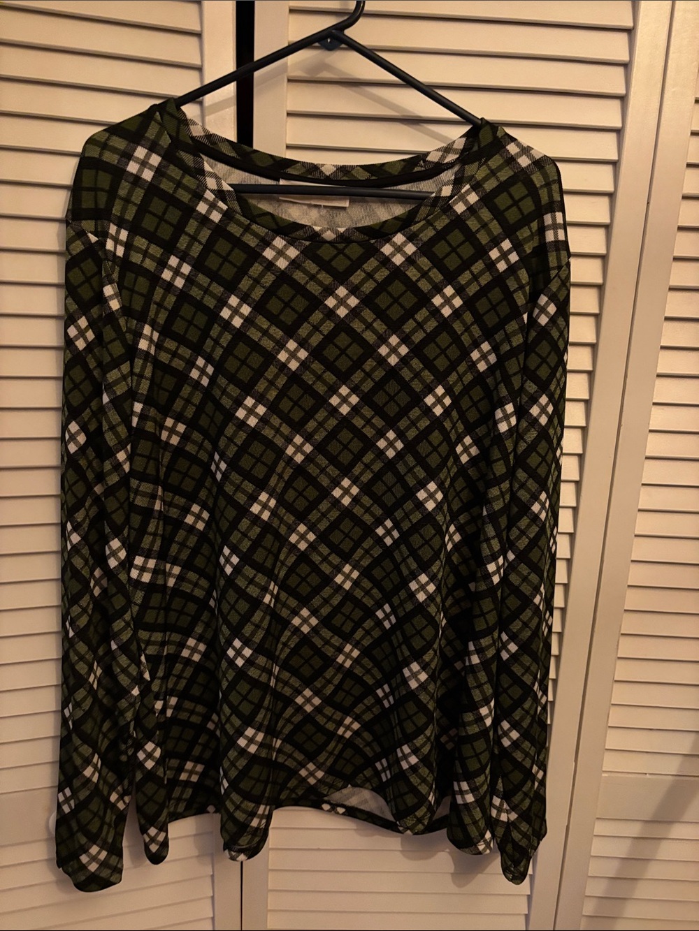 Michael Kors Olive Green and Black Plaid Long-Sleeve Top